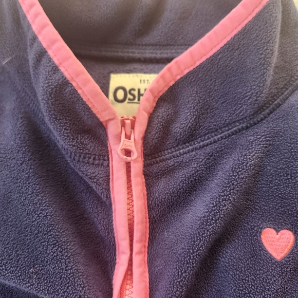 OshKosh B’gosh Navy Fleece Jacket Girls Size 10 Pink Heart Accent Cozy Layer - Picture 3 of 7
